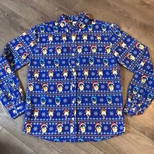 DC Mens ugly Christmas Button Up Long Sleeve JOKER, Superman, Batman shirt S